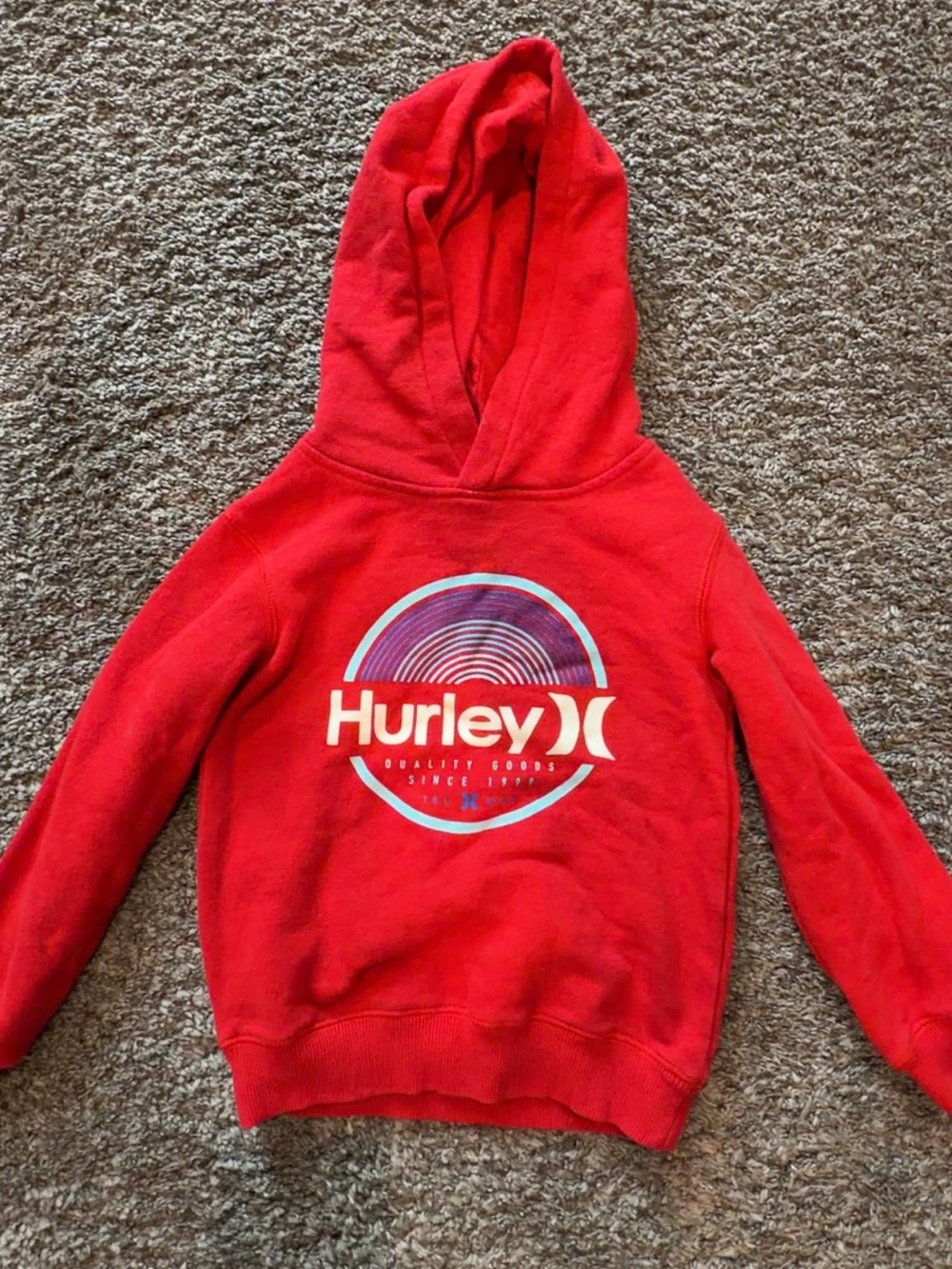 Hurley Red Kids' Hooded Sweatshirt with Rainbow Logo